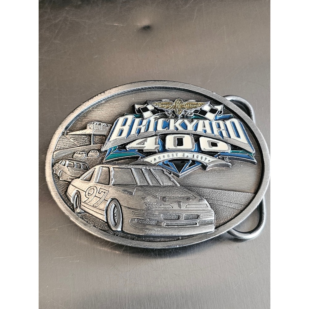 Vintage 1996 Brickyard 400 NASCAR Belt Buckle Siskiyou Made in USA Pewter H-3 - Picture 2 of 7